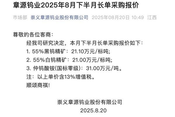 配资查询之家 钨价持续攀升 行业龙头再度调涨产品价格